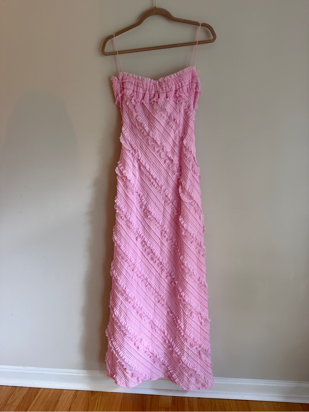 Endless Rose Strapless Ruffled Maxi Dress Pink NWT Size Mm